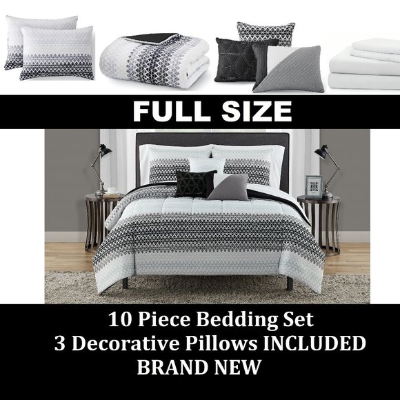 NEW FULL SIZE 10 Piece Bed in a Bag Comforter Bedding Sheets 3 Decorative Pillow